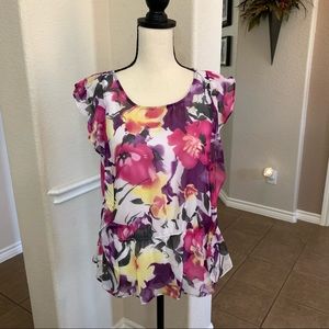 AGB purple and pink floral top blouse. Size S
